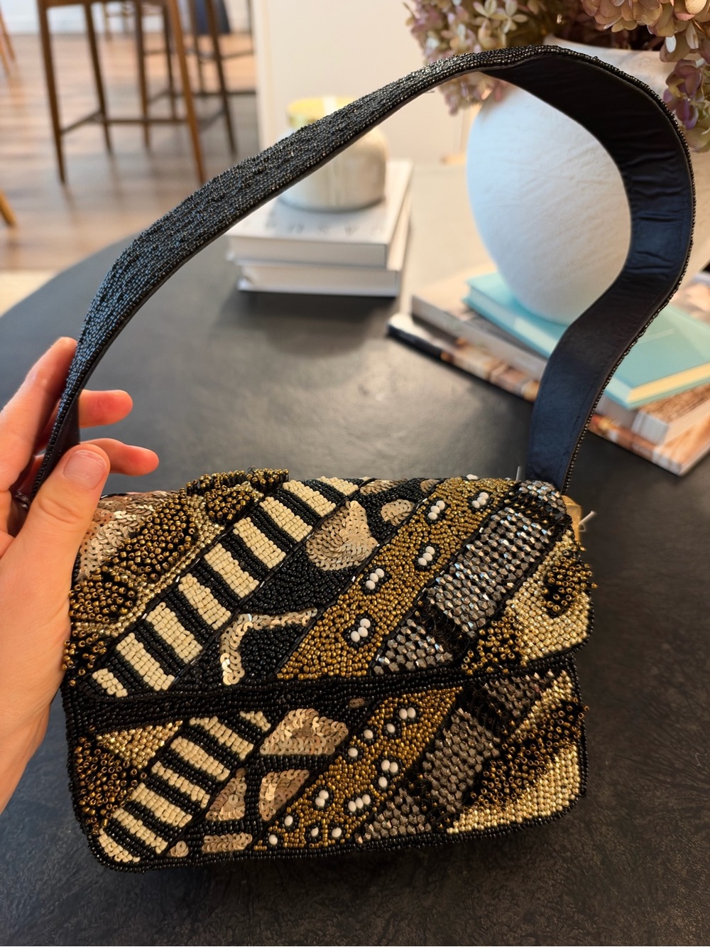 Black and gold beaded bag